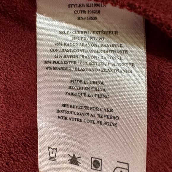 Kut From The Kloth Lincoln' Faux Leather Drape Front Jacket Mix Media Wine Red S - Picture 7 of 8